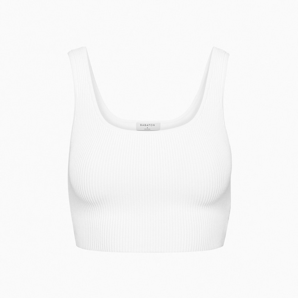 Babaton Sculpt Knit Squareneck Cropped Tank in White